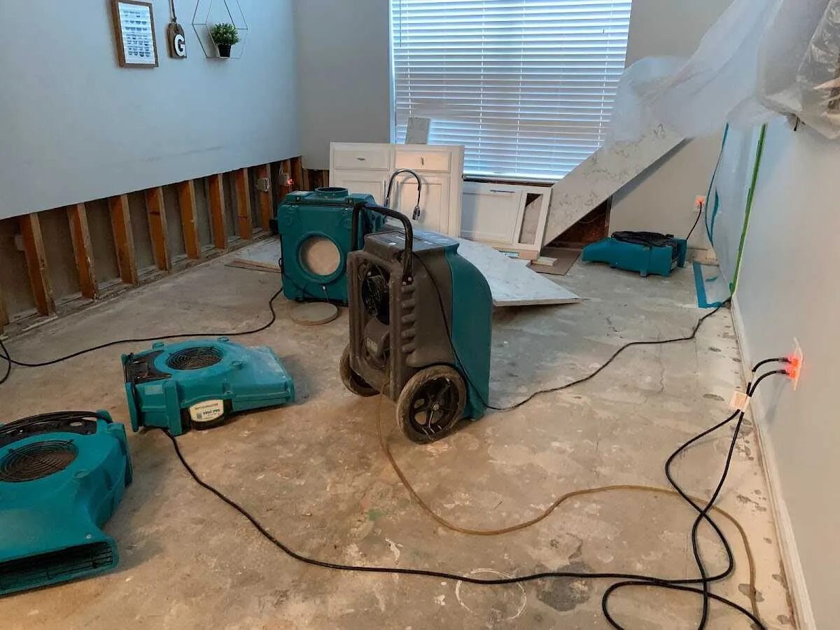 Dehumidifier in flood-cut room for Water Damage Restoration in Bryn Mawr-Skyway
